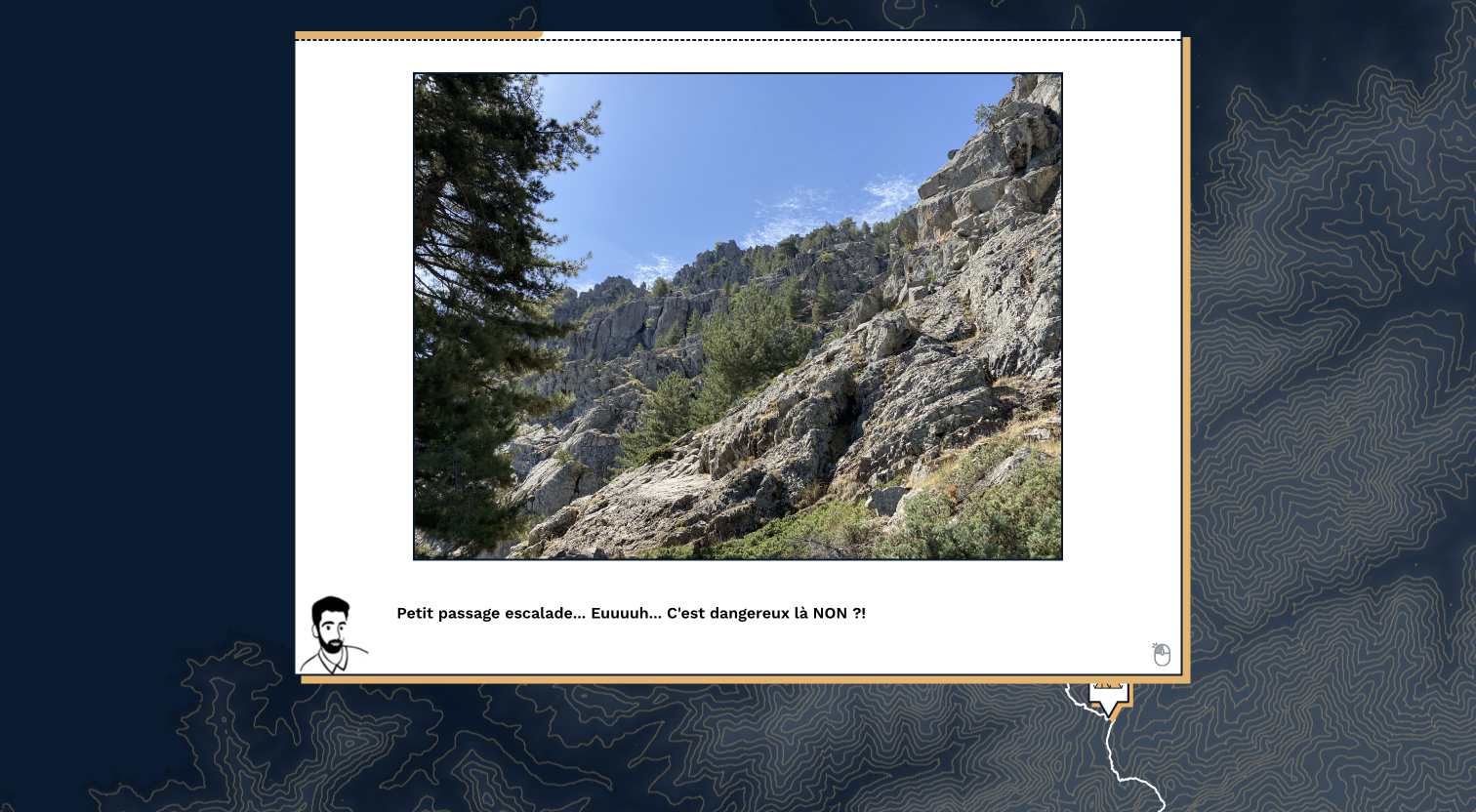 point of interest screen with a dialog displaying a photo of mountain and a text